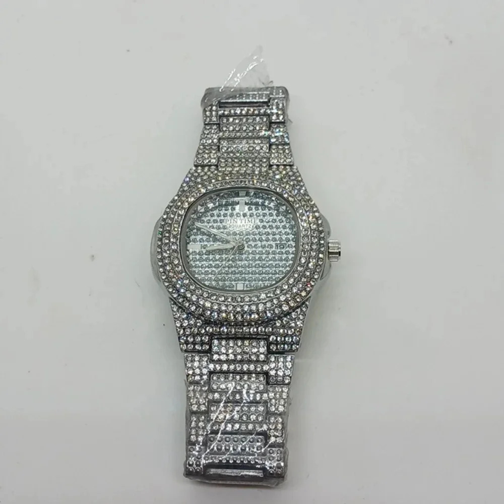 NEW PINTIME UNISEX ICED OUT LUXURY SILVER WATCH